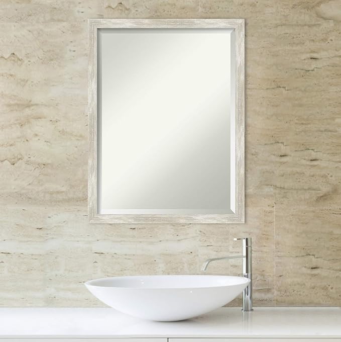 Amanti Art Silver Bathroom Mirror for Over Sink, 26x20 Crackled Metallic Narrow Rectangle Vanity Mirror, Medium Casual Frame, Hangs Horizonally and Vertically, Bathroom Wall Decor, Beveled Edge