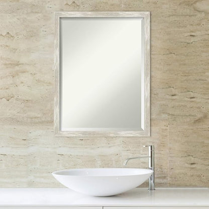 Amanti Art Silver Bathroom Mirror for Over Sink, 26x20 Crackled Metallic Narrow Rectangle Vanity Mirror, Medium Casual Frame, Hangs Horizonally and Vertically, Bathroom Wall Decor, Beveled Edge