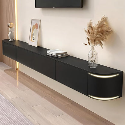 118" Floating TV Stand Fully Assembled, Wall Mounted Entertainment Center Media Console Cabinet with Curved Edge, Floating TV Console Table with Storage Drawers & Door, for Living Room TVs