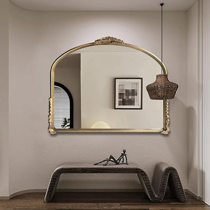 OUSHUAI Gold Vintage Wall Mirror,Antique Wide Mirror Decor,Arched Big Mirror for Entryway/Bathroom/Fireplace 37"X29"