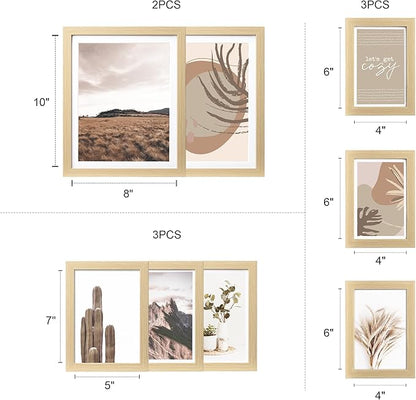 ArtbyHannah Gallery Wall Frame Set,Beige Picture Frames Collage Wall Decor with Neutural Art for Living Room Stariway,8 Pack Assorted Size 8"x10",5"x7",4"x6", Small