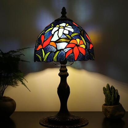 Tiffany Style Lamp Stained Glass Table Lamp 8" x 14.5" Mini Accent Light Irises Design Small Decorative Bedside Memory Lamp