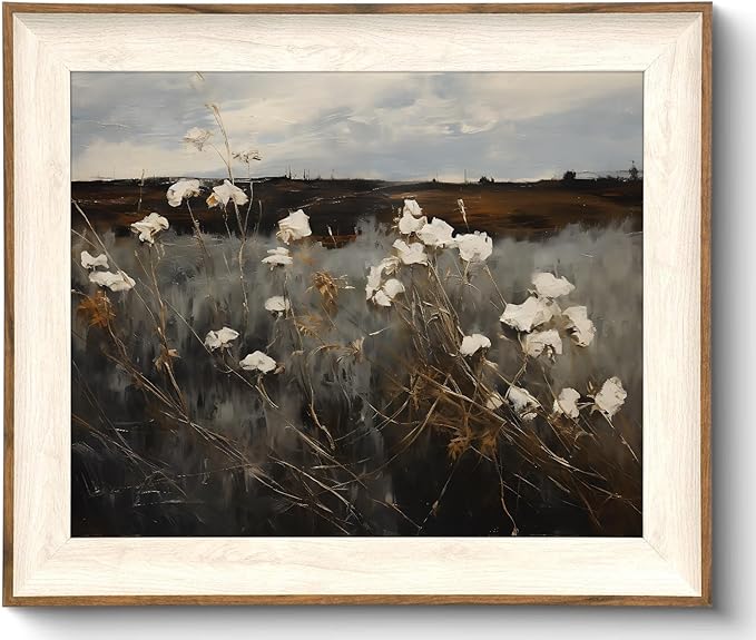 Framed Wall Art for Bedroom, Vintage Wildflower Painting Canvas Art Prints, Moody Dark Autumn Flower Wall Decor Aesthetic, Farmhouse Decor Wall Art Floral Pictures - 10x12Inch