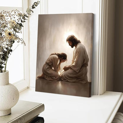 Jesus and Woman Canvas Wall Art Christian Repentance and Forgiveness Painting picture Wall Decor religion Bible Stories Poster Print Artwork for Church LDS bedroom Living Home Decor 16x24 in Canvas