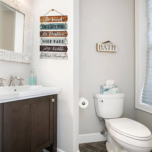 Yudarte Inspirational Wall Art 6pcs Strung Wooden Panels - Farmhouse Rustic Office Decorations for Work - Motivational Wall Decor for Home Bedroom Living Room