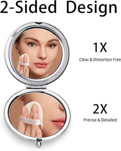 Compact Mirror for Purse, Metal Round Shell, Double-Sided 1X/2X Magnifying, Portable Travel Small Makeup Mirror, Mini Pocket Mirror, Sliver, 24 Pack