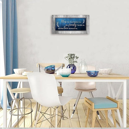Canvas Wall Art for Dining Room Decor-Blue and Grey Canvas Prints Bless The Food Quote Wall Pictures Painting Framed Artwork for Home Living Room Bedroom Kitchen Decoration 20"x40"
