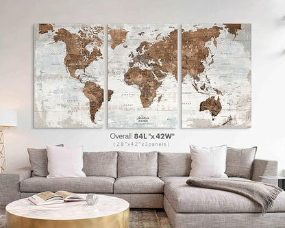 Office Wall Decor Oversized Pictures World Map Wall Art with Push Pins Vintage Paintings for Living Room Dining Room Motivational Art Men's Bedroom Decor Farmhouse