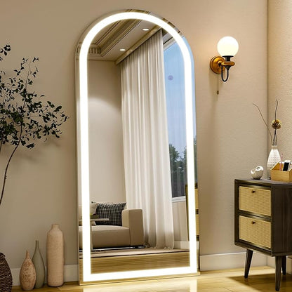 Easly 26x68 inch Full Length Mirror with Lights, LED Lighted Floor Standing, Hanging Full Length with Stand, Full Body Dressing Mirror with Dimmable 3 Color LED