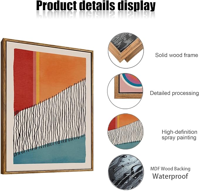 myusuar 3 Piece Large Modern Abstract Canvas Framed Wall Art For Living Room, Midcentury Minimalist Boho Wall Art Decor Posters Prints For Bedroom Office, 24x36in