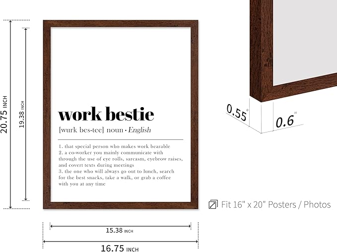 Poster Master Typography Poster - Dictionary Print - Work Bestie Definition, Special Person Who Makes Work Bearable - Gift for Colleague, Friend - Wall Decor for Home, Office, 16x20 Brown Framed