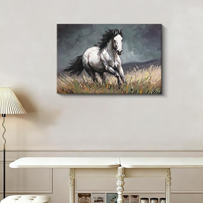 DRLWGTY Dynamic Horse Canvas Wall Art,Galloping Horses with Hand-Painted Detail Highlights Modern Painting for Living Room,Ready to Hang