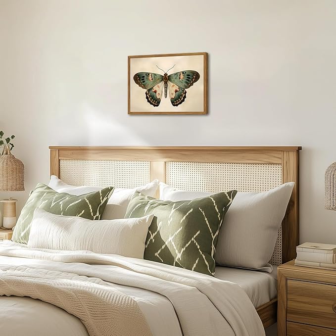 Framed Vintage Butterfly Canvas Wall Art, Moody Insect Wall Decor Paintings, Cottagecore Moth Artwork Pictures Prints Antique Home Decor for Living Room Bedroom Bathroom 16x24 inch