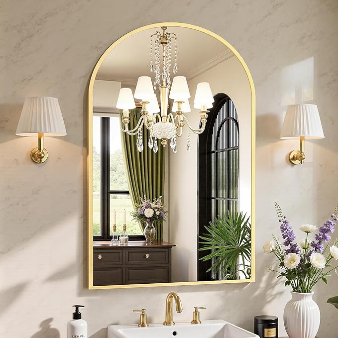 Sweetcrispy 20"x31" Arched Gold Bathroom Mirrors for Wall, Bathroom Mirrors for Over Sink, Modern Wall Mirrors Arch Decorative for Bathroom, Entryway, Bedroom, Vanity