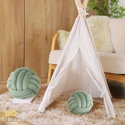 Sioloc Soft Knot Ball Pillows,Round Throw Pillow Cushion Home Decoration Plush Pillow,Throw Knotted Pillow Handmade Round Plush Pillow（13.7inches,Green）