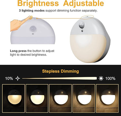 YUNLEX 6 Pack Stair Lights Indoor, 2.6" Small Stick on Lights, Dimmable Motion Sensor Night Light, 3 Light Modes, Portable Battery Night Light for Corners, Cabinet, Toilet, Bedroom, Kids, Warm White