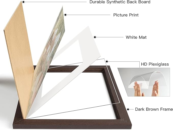 Momentworth 11x14 Picture Frame with Mat for 8x10 Set of 4, Walnut Wood Grain 11 x 14 Dark Brown Gallery Wall Picture Frames for Wall Mounting(4 Pack, Walnut)