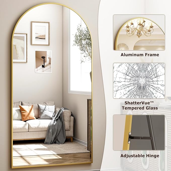 Easly 41"x81" Extra Large Arched Full Length Mirror - Leaning Mirror Arch Wall-Mounted Mirrors - Aluminum Alloy Frame Modern Simple Home Decor - for Living Room Bedroom Cloakroom