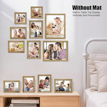 Egofine Picture Frame Set 12 Pack, Gallery Wall Frame Collage with Two 8x10, Four 5x7, Four 4x6, Two 4x4 for Wall and Tabletop, Made of Solid Wood, Covered by Plexiglass, Carbonized Brown