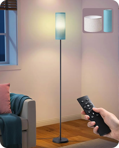 EDISHINE Modern Floor Lamps for Living Room, 63.7" Colorful Floor Lamp with Two Shades, Remote Control Foot Switch, 2700-6000K Dimmable Minimalist Standing Lamp for Bedroom, 9W Bulb Included, Blue
