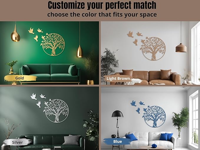 VAILLA Wooden Tree Ring Wall Art 3D Wall Decor Wood Round Wall Hanging Sculpture Modern Home Decoration Textured Sculptures for Living Room Bedroom Office Dinnig Room Family Tree Wall Hangings - Birds
