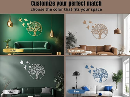 VAILLA Wooden Tree Ring Wall Art 3D Wall Decor Wood Round Wall Hanging Sculpture Modern Home Decoration Textured Sculptures for Living Room Bedroom Office Dinnig Room Family Tree Wall Hangings - Birds