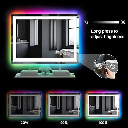 Snowdool LED Mirror for Bathroom, 48"X40" with 8 RGB Backlit +3 Front Lit (Adjustable Individually), Anti-Fog, Large Lighted Bathroom Vanity Mirror for Wall,Shatterproof,Memory Function,Tempered Glass