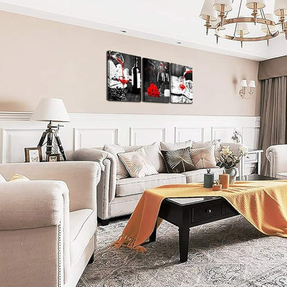 Kitchen Wall Art For Dining Room Wall Decor Still Life Black And White Canvas Art Prints Wine Barrel Bar Red Rose Painting Modern Family Wall Decorations Restaurant Bedroom Decor Artwork 3 Piece Set