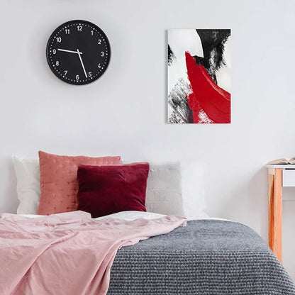 YPY Red Abstract Canvas Wall Art: Modern Minimalist Black and White Picture Painting Print Poster for Living Room Bedroom Bathroom Office Home Wall Decor 11.81" x 17.32"