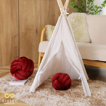 Sioloc Soft Knot Ball Pillows,Round Throw Pillow Cushion Home Decoration Plush Pillow,Throw Knotted Pillow Handmade Round Plush Pillow（10.6inches,Burgundy）