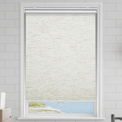 Cordless Roller Shades Blackout Blinds for Windows Room Darkening Rolled Up Shades with Spring System, UV Protection Natural Linen Fabric Window Shades Door Blinds for Home（47" W x 72" H, Linen Cream