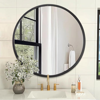 AOAOPQ Black Round Mirror for Wall Small Round for Bathroom Entryway Living Room Hallway Matte Frame Mirrors Anti Rust Hangs Tempered Glass for Bedroom Entry Dining Room
