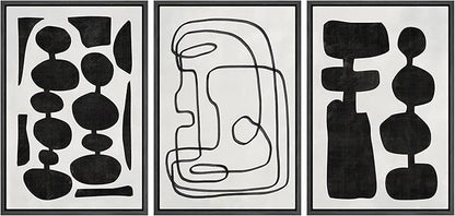 SIGNLEADER Framed Canvas Print Wall Art Set Retro Mid-Century Boho Duotone Collage Abstract Shapes Illustrations Minimal Decorative Bohemian Nordic for Living Room, Bedroom, Office - 24"x36"x3 Black