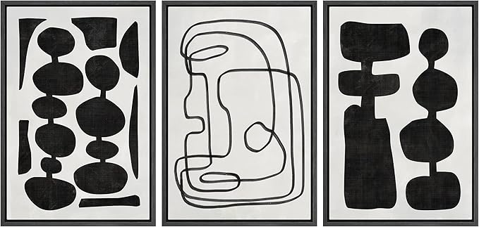 SIGNLEADER Framed Canvas Print Wall Art Set Retro Mid-Century Boho Duotone Collage Abstract Shapes Illustrations Minimal Decorative Bohemian Nordic for Living Room, Bedroom, Office - 16"x24"x3 Black