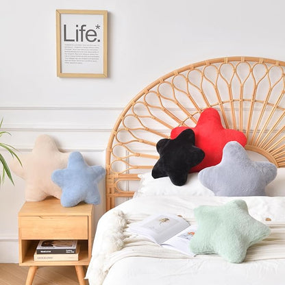 Star Pillow, Decorative Throw Pillows for Bed Couch, 15" Star Shaped Pillow Plush Floor Cushions Room Decor Pillow with Faux Rabbit Fur for Sofa Bedroom Living Room (Red, 15" x 15")
