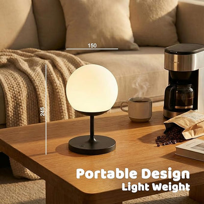 WEILAILUX Cordless Table Lamp with Globe Shade, Rechargeable Dimmable Bedside Light, Shower Lamp Waterproof, Touch Control, 8-72 Hours Runtime, 2700K Warm White for Indoor Outdoor (Gold, Short)