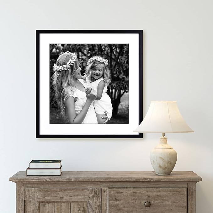 Yaetm 20x20 Black Picture Frame Matted to 16x16 Set of 3, Thin Large Square Frame 20 x 20 for Gallery Wall Display, Hanging Hardware Included (3 Pack, Black)