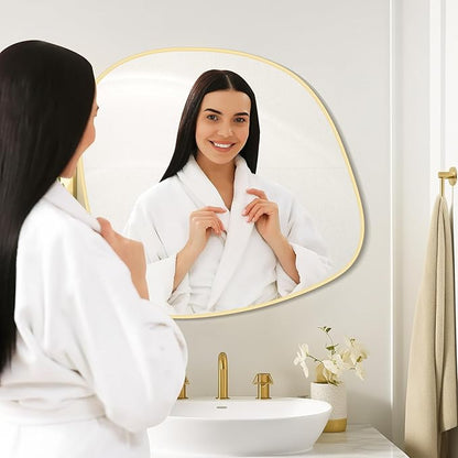 WallBeyond Asymmetrical Mirror, Irregular Wall Mirror, Wall Mirrors Decorative for Bedroom Living Room Entryway Hall, Unique Wall Mirror 27" H x 26" W, Gold