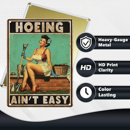 Garden Metal Tin Sign Hoeing Aint Easy Retro Wall Art Outdoor Decor For Patio Yard Shed Vintage Aluminum 12X16Inch