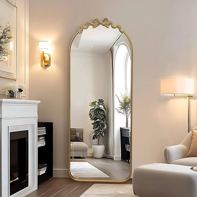 Besdomus Arched Mirror Full Length: 21"x56" French Bow Gold Floor Dressing Mirror - Antique Baroque Traditional Ornate Standing for Entryway/Cloakroom/Bedroom - Home Decor for Fashion-Conscious