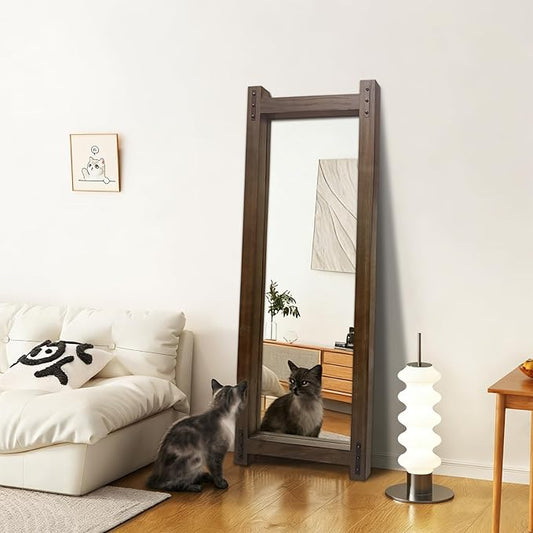 Wooden Standing Full Length Mirror Rustic Floor Full Body Wall Mounted Mirror for Farmhouse, 54"×19"