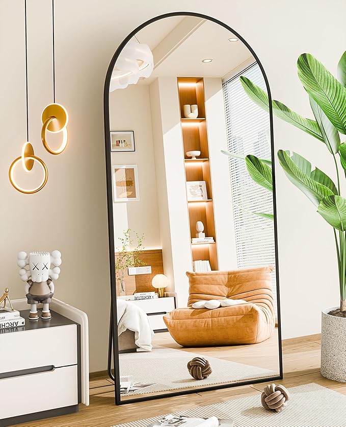 71"x32" Floor Mirror Full Length, Arched Full Length Mirror with Stand, Large Full Body Mirrors for Bedroom Living Room or Cloakroom Black