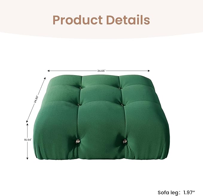 Modular Green Sectional Couches for Living Room, Modern Luxury Velvet Bubble Couch with Reversible Chaise Ottoman, Deep Seat Cloud Sectional Sofa (Ottoman, Green)