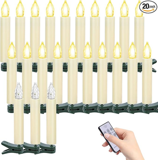 TECHLONG 20 PCS Flickering Christmas Tree Candle Lights, Clip on Candles for Christmas Tree Battery Operated with Remote Timer, Flameless LED Window Candles for Home Christmas Party Decoration
