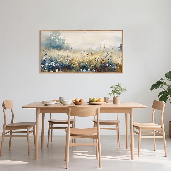 Celestdeco Nature Wildflower Framed Canvas Wall Art Set, Pastoral Landscape Wall Decor, Colorful Meadow Wall Painting, Rustic Floral Art Print for Living Room, Bedroom, Office-20 X40