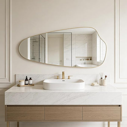 Irregular Wall Mirror Asymmetrical Mirror, Gold Mirror for Bathroom Living Room Entryway Bedroom, Decorative Modern Mirror, Tempered Glass, Shatterproof, Hangs Horizontally or Vertically (48" x 20")