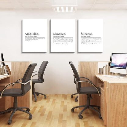 Inspirational Canvas Painting Wall Art -EPHANY ART - Mindset Quotes Prints, Ambition Letters Poster, Motivational Wall Art, Success Framed Entrepreneur Poster, Positive Quotes Wall Poster for Home Office Workplace (L-3pcs,12x16inchx3pcs)