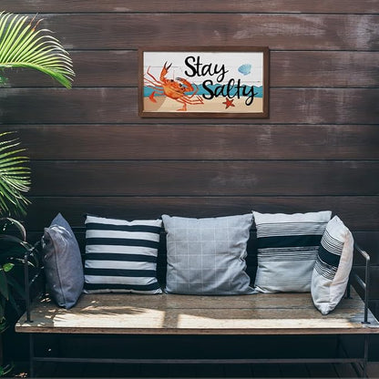 Crab Decor, Coastal Wall Decoration, Decorative Wooden Signs and Plaques, Wood Decorations for Home or Beach House, Seaside Cottage Decors, Wooden Framed Wall Decor, Stay Salty Sign 15×7.5×0.3 inches