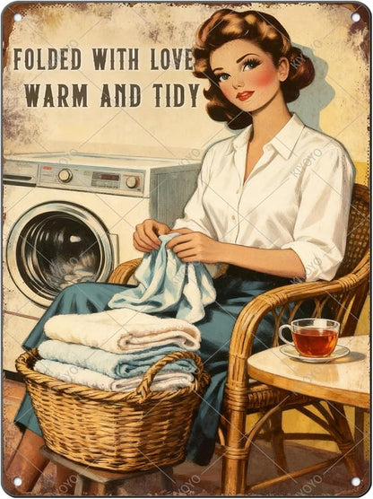 Funny Laundry Sign Vintage Tin Plaque Folded With Love Warm And Tidy Wall Art Laundry Room Decor Rustic Farmhouse Home Gift 16x12 Inch