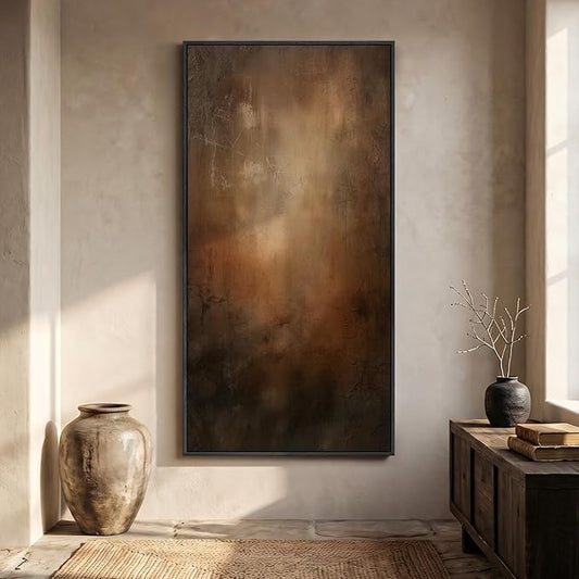 Large Framed Brown Black Abstract Wall Art, Modern Vertical Canvas Prints Paintings Artwork for Walls, Moody Contemporary Pictures Wall Decor for Hallway Living Room Bedroom Dining Room, 30x60 In